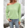 Kvinnors blusar Autumn Diagonal Shoulder Collar Simple Blus 2024 SEXY Women Casual Solid Color Long Sleeve Tops Hollow Out Loose Shirts