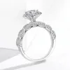Prata pura 925 florescendo mão segurando flor cerimônia de casamento das mulheres pedra de silício carbono 1 quilate anel 240307
