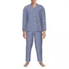 Мужская одежда для сна в стиле ретро, пижамный комплект в морском стиле, осенний темно-синий и белый полосатый модный ночной комплект из 2 предметов, повседневная ночная рубашка большого размера на заказ