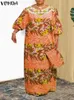 Plus Size 5XL VONDA Summer Printed Maxi Dres Bohemian Beach Long Sundress Casual Loose Elegant Lantern Sleeve Party Robe 240308