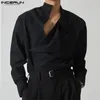 INCERUN Top stile coreano uomo abbottonatura diagonale solido semplice camicetta Allmatch moda casual camicie a maniche lunghe S5XL 240307