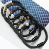 Bangle 1pc 16,5cm Handgemaakte Geweven Lederen Touw Magnetische Charms Armband Natuurlijke Tijgeroog Stenen Kralen Voor Mannen Sieraden party Gift