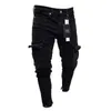 Herren Stretchy Skinny Zerrissene Jeans Männer Seitentasche Washed Slim Denim Hosen Biker Mode Jogginghose Hip Hop Hose Jogger 240227