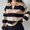 Kobiety swetry w paski Pullower Kobiety Knitte SWEAT SWARE DŁUGO SKONKOLNEGO CRECTHIND TOPS Autumn Winter Casual Lose Fit Pull Pull