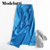 Vestidos modelutti 2023 nova primavera verão moda cetim dobras fenda saia longa feminina cor sólida simples elegante casual bottoms feminino