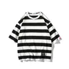 Mens Cotton T-shirt Striped Mens Oversized T Shirts Split Hem Fashion Tee Shirts Casual Wear Summer Tshirt 5XL Big Size for Man 240304