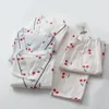 Ethnic Clothing Kimono Pajamas Women Pure Cotton Gauze Thin Long Sleeve Adjustable Pants Home Dress Two Sets