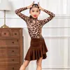 Сценическая одежда, модная детская танцевальная одежда для девочек, леопардовый латинский топ, юбка с рюшами, костюмы для соревнований по бальным танцам SL9791