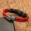 Charme pulseiras estilo na moda mão tecido brilhante pulseira de corda de couro vermelho para homens jóias atacado