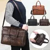 SHUJIN Retro Mannen PU Leer Zwarte Aktetas Business Mannen Handtassen Mannelijke Vintage Schouder Messenger Bag Grote Laptop Handbags13116