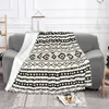 Coperte Bohemian Azteco Nero su Crema Motivi misti Coperta in flanella Decorazione Super calda per divano letto Peluche sottile Trapunta294E