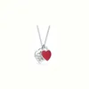 tiffanans Fashion Home s925 Collana con ciondolo a forma di cuore in argento blu con smalto cadente Cravatta per la casa Luce di lusso con doppio cuore con serratura a catena in osso