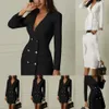 Herfst Winter Vrouwen Blazer Pak Casual Double Breasted Pocket Vrouwen Lange Jassen Elegante Lange Mouw Vrouwelijke Blazer Bovenkleding 4XL 240227