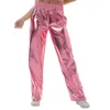 Calças femininas Mulheres Brilhante Metálico Jogger Cintura Alta Stretchy Calças Holográficas 70s 80s Disco Sweatpant Hip Hop Club Wear