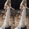 Vintage 2021 Berta Volle Spitze Meerjungfrau Brautkleider Brautkleider V-ausschnitt Cap Sleeve Böhmischen Strand Garten Nach Maß vestido de n358P