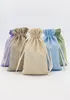 5PCS Linen Cotton Drawstring Gift Pouch Bag Lavender Green Natural Color Adjustable Jewelry Packing Bags5166917