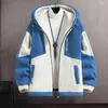 Men's Jackets Men Polar Fleece Jacket Colorblock Hooded With Plush Decor Warm Long Sleeve Cold Resistant Coat For Fall Winter