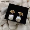 Stud Wing Yuk Tak Korea Womens Fashion Freshwater Pearls örhängen Vintage Geometric Gold Color Small 2021255U