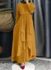 Etnisk kläder Fashion Solid Chiffon Dress Women Spring Sundress Muslim Zanzea Casual Long Sleeve Oregelbundet Vestidos Female Turkey Robe