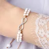 Strand Vintage Pierre Naturelle Perle Bracelets Or Couleur Argent Coeur Infini Tressé Bracelet Amitié Bijoux Pour Femmes Men255s