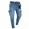 Herren Stretchy Skinny Zerrissene Jeans Männer Seitentasche Washed Slim Denim Hosen Biker Mode Jogginghose Hip Hop Hose Jogger 240227