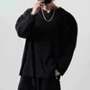 韓国の秋の冬ハイエンドソリッドソリッドVneckTシャツストライププリーツルーズカジュアルな汎用ファッションパッチワーク長いスリーブトップ240223