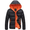 Men's Jackets Men Parkas Color Block Zipper Hooded Cotton Padded Coat Slim Fit Thicken Outwear Jacket Warm Windbreaker Clothing