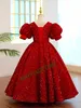 Kırmızı Glitter Pullar Kısa Kollu Çiçek Kız Elbise Düğün Ayak Bileği Uzunluğu Çocuk İlk Komünyon Doğum Günü Partisi Balo Gowns 240306