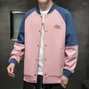 Männer Jacken Frühling Herbst Männer Gespleißte Farbe Baseball Uniform Mode Lässig Lose Stehkragen Jacke Zweireiher Atmungsaktive Männliche Mantel