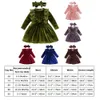 Fall Winter Kids Girls Long-sleeved Dress Baby Girls Long-sleeved Solid Ruffled Velvet Dress And Headband Party Dress 240226