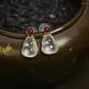 Dangle Earrings Natural Glass Type Chalcedony Gourd Plain Surface Non-Burnt Pigeon Blood Stone S925 Sterling Silver Stud