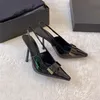 Kadın Tasarımcı Sandalet Siyah Patent Deri Yüksek Topuklu Düğün Ayakkabıları Kare Kare Toe Tepe Kadın Ayakkabıları Fransız Sandalet Partisi Yüksek Topuklu Yükseklik 9.5cm 11cm