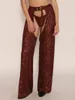Kadın pantolonları Sequin Seksi Açık Kasık Işıltılı Glitter geniş bacak moda Sevgililer Günü Kulüp Partisi