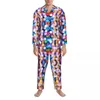 Mäns sömnkläder Färgglada Sparkle Print Pyjama Set Twinkling Lights Mjuka män Långärmare Retro Room Tvådel nattkläder plus storlek