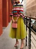 Vestes pour femmes Yeezzi Vintage manches évasées multicolore rayé revers élégant 2024 printemps automne fête d'anniversaire femme vêtement d'extérieur