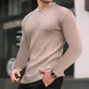 Men's T Shirts 2024 Spring Solid Plaid Basic Casual T-Shirts Long-sleeved Round Collar Tops Sports Shirt Men Slim Fit Knitted Pullover