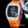 RM51-05 Diamant Automatisch Herenhorloge Roestvrij Staal Geskeletteerde Wijzerplaat Zwitsers Tonneau Polshorloge Saffierkristal Waterdichte Sporthorloges 6 Kleuren