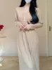 캐주얼 드레스 가을 겨울 니트 드레스 여성 프랑스 우아한 주름 긴 한국 V- 넥 슬리브 로브 멍청이