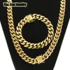 Högkvalitativa smycken i rostfritt stål Set 18k Guldpläterad Dragon Latch Clasp Cuban Link Halsbandsarmband för Mens Curb Chain 1261D