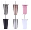 17oz metal double wall thermo coffee mug stainless steel travel reusable tumbler cups with straw and lid