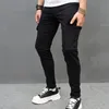 Zwarte slanke heren stretch jeans cargobroek mode hiphop streetwear mannelijke werkkleding pocket denim broek 240227