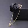 Men's Costumes Gold Leaves Roses Brooches Corsage Flowers Long Needle With Chain Handmade Lapel Brooches Pin 2483