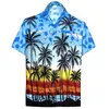 Męskie koszule imprezowe imprezowe zwykłe koszula na plażę geometryczne guziki na Hawajskie nadruk krótkie kieszonkowe bluzka kieszonkowa