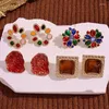 Boucles d'oreilles carrées en résine, ovale irrégulière, rouge coloré, glaçage goutte à goutte, fleur ajourée en métal pour femmes et filles, bijoux élégants