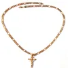 24k Solid Yellow Gold GF 6mm Italian Figaro Link Chain Necklace 24 Womens Mens Jesus Crucifix Cross Pendant257h