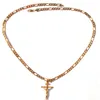 24K Solidne żółte złoto GF 6 mm włoski włoski Naszyjnik łańcuchowy Figaro Link 24 Women Mens Jezus Crucifix Cross Cross257H