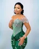 2024 ASO EBI Green Mermaid Sukienka PROM Kryształy Kryształowe cekinowe wieczorne przyjęcie Drugi przyjęcie 50. urodziny suknie zaręczynowe sukienki szatą de soiree ZJ145