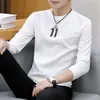 Camisetas para hombre, camiseta elegante empalmada de Color sólido que combina con todo, ropa de otoño 2024, jerséis informales de gran tamaño, camiseta holgada coreana