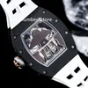 RM47 Montre de sport automatique en céramique noire pour hommes Cadran squeletté Montre-bracelet Tonneau suisse Saphir Cristal Montres de luxe étanches 9 couleurs