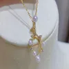 22091903 Kadınlar İnci Takı Kolye Akoya 3-5mm Rhinestone Zirkonia Hook Peence Chocker 40 45cm 18K Sarı Altın Kaplama265y